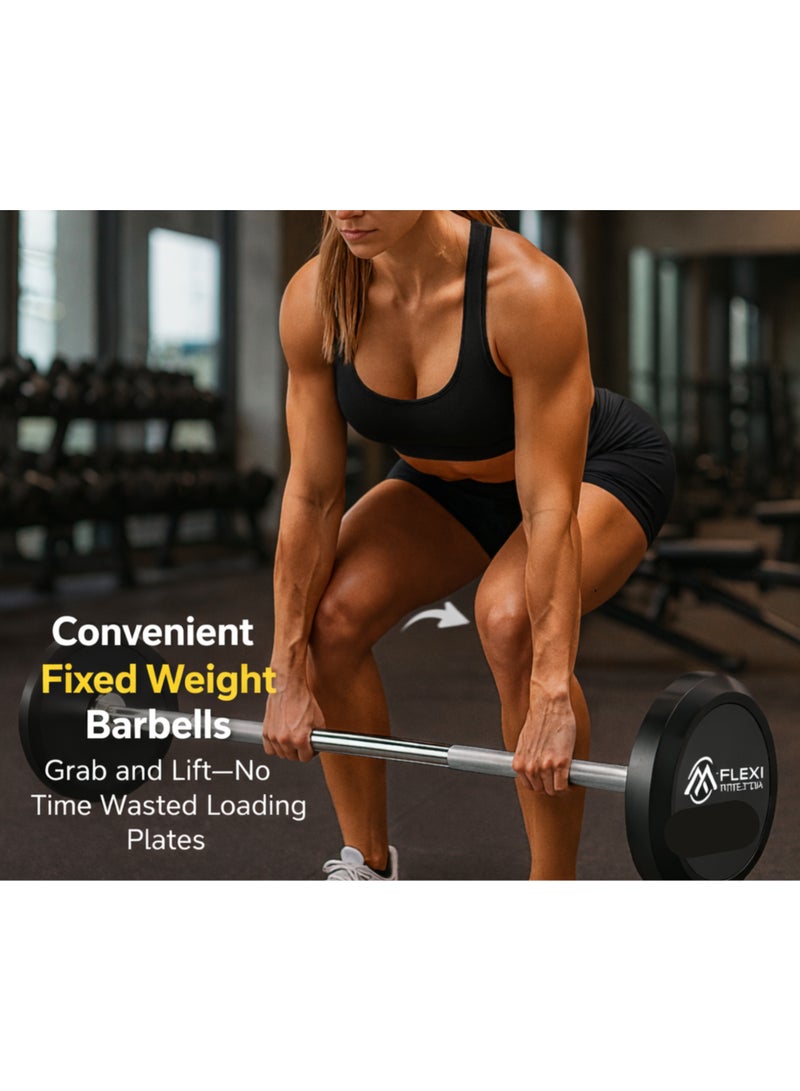 FLEXI MUSCLES باربل ثابت بوزن 40 كجم من فليكسى موسلز مع أوزان مغطاة بالمطاط – بار وزن مستقيم محمّل مسبقًا للتدريب في المنزل والصالة الرياضية - Image 4